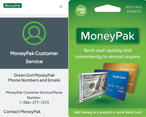 MoneyPak Customer Service Support page and phone number