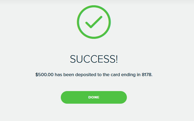 MoneyPak Deposit Success - $500 has been successfully deposited to the card MoneyPak Deposit Success - $500 has been successfully deposited to the card